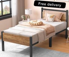 Single Bed Frames with Wood Headboard