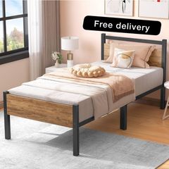 Single Bed Frames with Wood Headboard