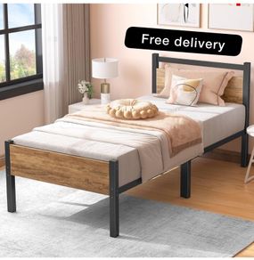 Single Bed Frames with Wood Headboard