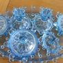 Vintage Dressing Table Set Dresser Glassware Blue Bubble Mid Century Retro 1950s Image 5