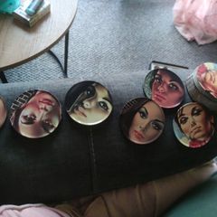 J H Lynch midcentury style coaster set in tin. Beautiful kitsch women art coasters. Tin and Cork coasters in metal tin. Kitsch home decor.