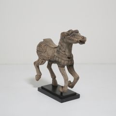 19th Century Antique Carved Wood Carnival Carousel Horse on Plinth