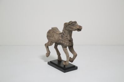 19th Century Antique Carved Wood Carnival Carousel Horse on Plinth