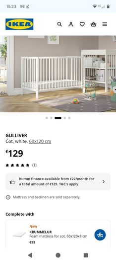 Ikea Gulliver Cot & Krummelur Mattress