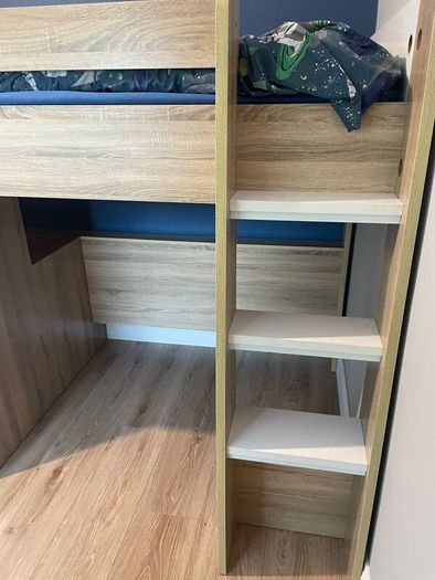 Bunk bed with desk and double cupboard