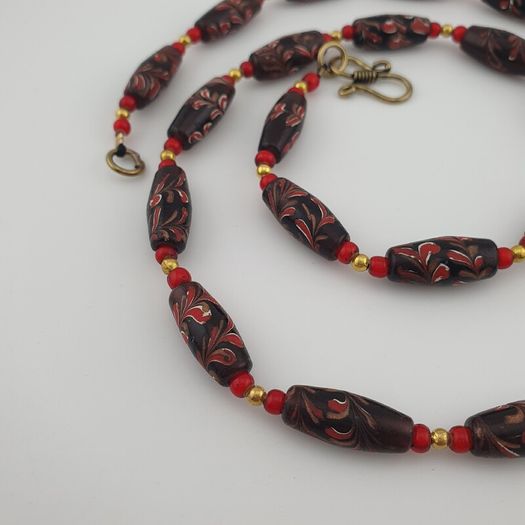 Antique Venetian Style Tiny Floral& Venetian Whiteheart Glass Beads Necklace