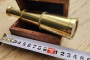 minature nauticle brass telescope in brass inlay box.
