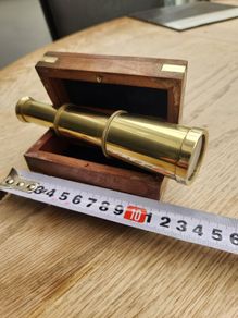 minature nauticle brass telescope in brass inlay box.