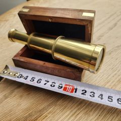minature nauticle brass telescope in brass inlay box.