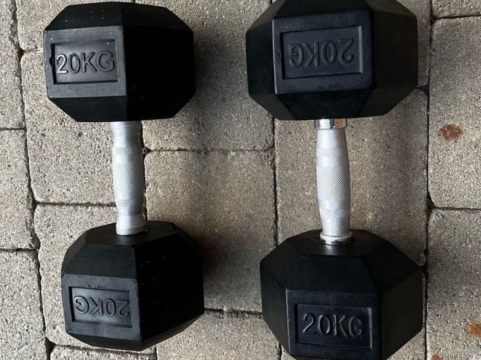 2x20kg rubber hex dumbbells