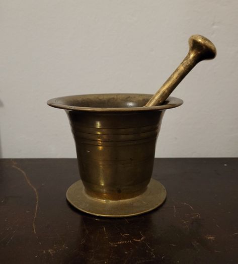 19th C apothecary brass pedestal & mortar