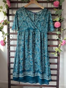 dress mexx teal pattern kimono style summer dress size 12