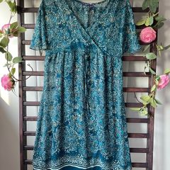 dress mexx teal pattern kimono style summer dress size 12