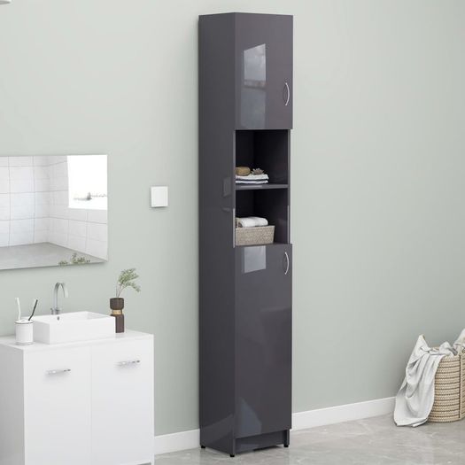 Bathroom Cabinet High Gloss Grey 32x25.5x190 cm Chipboard