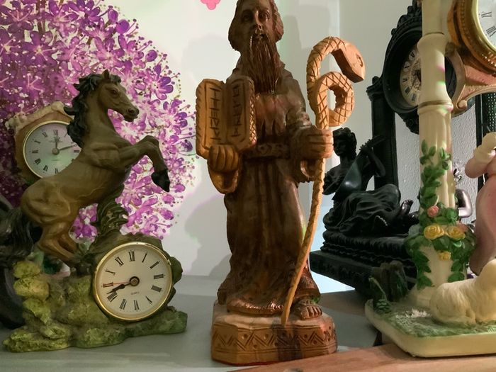 Clock, figures, Display Cabinet
