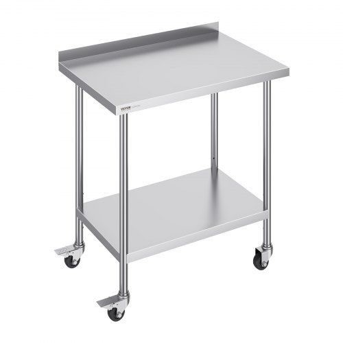 24 x 36 x 40 Inch Stainless Steel Work Table, Commercial Food Prep Worktable with Casters, Heavy Duty Prep Worktable, Metal Work Table with Adjustable Height for Restaurant