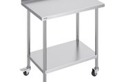 24 x 36 x 40 Inch Stainless Steel Work Table, Commercial Food Prep Worktable with Casters, Heavy Duty Prep Worktable, Metal Work Table with Adjustable Height for Restaurant