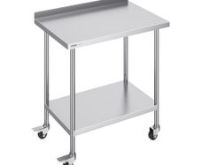 24 x 36 x 40 Inch Stainless Steel Work Table, Commercial Food Prep Worktable with Casters, Heavy Duty Prep Worktable, Metal Work Table with Adjustable Height for Restaurant