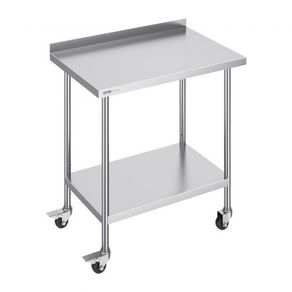 24 x 36 x 40 Inch Stainless Steel Work Table, Commercial Food Prep Worktable with Casters, Heavy Duty Prep Worktable, Metal Work Table with Adjustable Height for Restaurant