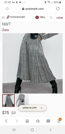 Zara midi black and white box pleated hundstooth skirt XS