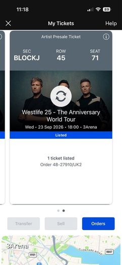 2 seated westlife tickets