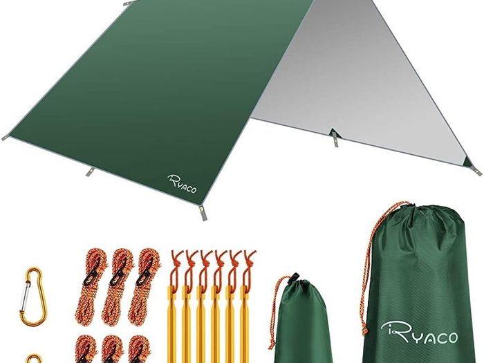 Hammock Rain Fly Tent Tarp, 3m x 3m Tarpaulin Portable Sunshade Lightweight Waterproof Groundsheet Windproof Camping gazebo Picnic Mat Anti UV Sun Shelter for Camping Travel Beach MULTIPLE COLOURS AVAILABLE (FREE SHIPPING)