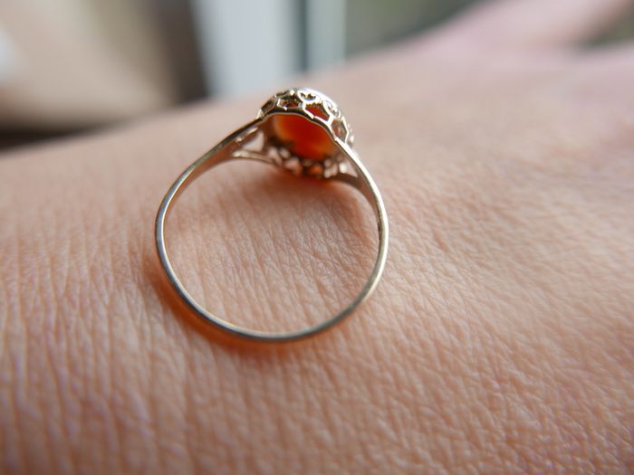 Vintage 9c Yellow Gold 375 Framed Cameo Ring 1,1g