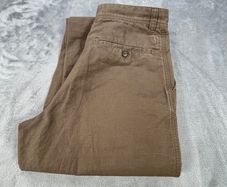 Aigle Mens Linen Trousers Brown W30 L32 Regular Fit Zip Fly