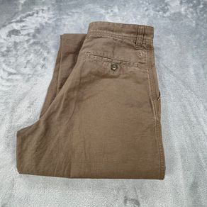 Aigle Mens Linen Trousers Brown W30 L32 Regular Fit Zip Fly