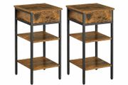 Set of 2 Vintage Brown &amp; Black Bedside Tables with Drawer &amp; Shelves