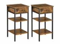 main image for ad Set of 2 Vintage Brown &amp; Black Bedside Tables with Drawer &amp; Shelves