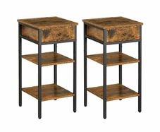Set of 2 Vintage Brown & Black Bedside Tables with Drawer & Shelves