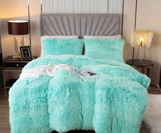 Luxury Fuzzy Duvet Cover Set Double Size Fluffy Comforter Cover Set for Double Bed Shaggy and Plush Soft Bedding Duvet Covers (Aqua Ombre,Double)