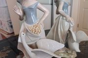 Large Vintage Girl with Goose Figurine by Tengra
