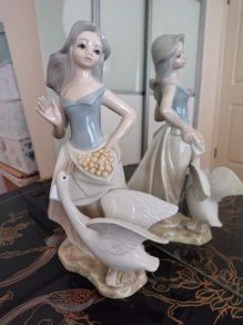 Large Vintage Girl with Goose Figurine by Tengra
