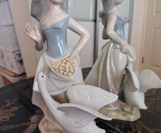 Large Vintage Girl with Goose Figurine by Tengra
