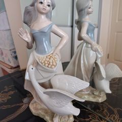 Large Vintage Girl with Goose Figurine by Tengra