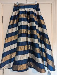 Metallic Navy Striped Pleated A-Line Full Flare Satin Midi Skirt from Traffic People