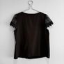 Pre Owned Black Scalloped Neckline Blouse with Lace Crochet Sleeves Image 4