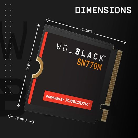 WD_BLACK SN770M 2TB SSD, Speeds up to 5150 MB/s, M.2 2230 for Handheld Gaming Devices and compatible laptops, PCIe Gen 4.0, TLC 3D NAND, Great for Asus ROG Ally, Steam Deck, Microsoft Surface - Boxed