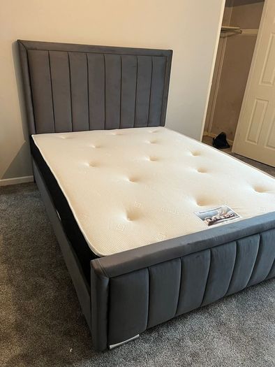 New Ottoman Upholstered Bed, Double Bed with Hydraulic Lifting Bar, Height Adjustable Padded Headboard, Metal Slatted Frame, Youth Bed, Adult Bed