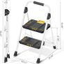 2 Step Folding Ladder, Step Stool with Safety Lock, Non-Skid Wide Pedals, and Handrail, Lightweight, Household Ladder for Home, Kitchen, Pantry, Closets, and Office Use, White Image 8