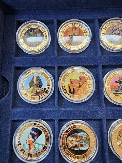Ancient Egypt Gold Plated Coin Collection 21 Coins with Certificates in Original Holder