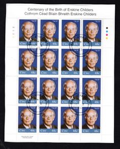 2005 Ireland Erskine Childers Commemorative Sheetlet Plate 1A1A1A1A Fine CDS Used with Dublin cancel of 10th October 2005 (First day of issued) on envelope extract.