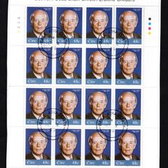 2005 Ireland Erskine Childers Commemorative Sheetlet Plate 1A1A1A1A Fine CDS Used with Dublin cancel of 10th October 2005 (First day of issued) on envelope extract.