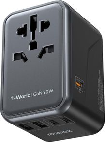 MOMAX Universal Travel Adapter,70W GaN Travel Plug Adapter with UK/EU/AU/US Plugs, 3USB-C PD & 2USB-A QC International Adapter Charger, Adapter Plug for Laptops Tablets Phones Vision Pro 1-World