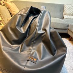 Black faux leather beanbag