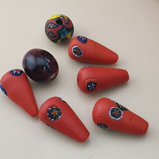 Vintage Venetian Style Millefiori Glass Beads Lot of 7