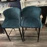 Pair of Teal Velvet Quilted Dining Chairs Image 3