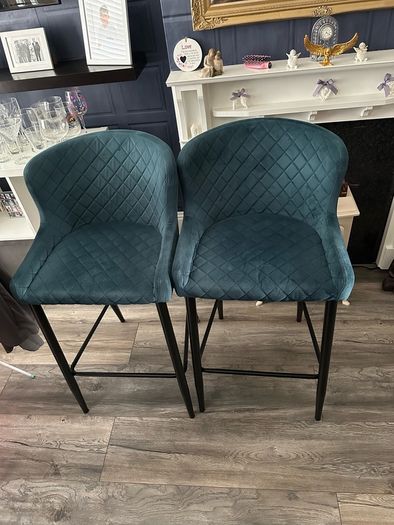 Pair of Teal Velvet Quilted Dining Chairs